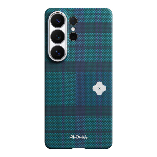 Galaxy S26 Ultra Kılıf M-safe Şarj Özellikli Aramid Karbon Fiber Pitaka Flora in Grid Serisi Kapak