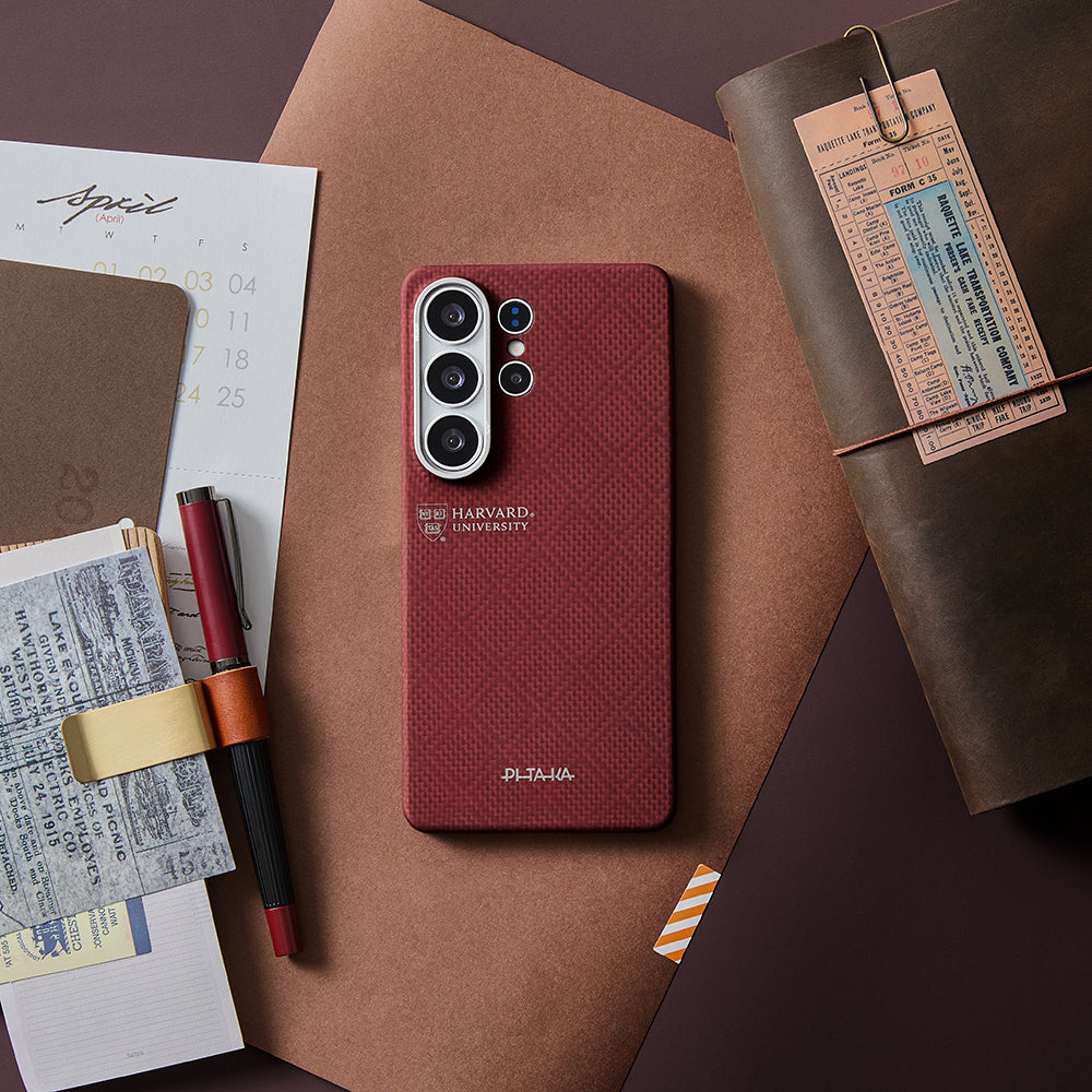 Galaxy S26 Ultra Kılıf M-safe Şarj Özellikli Aramid Karbon Fiber Pitaka Harvard University Serisi Kapak