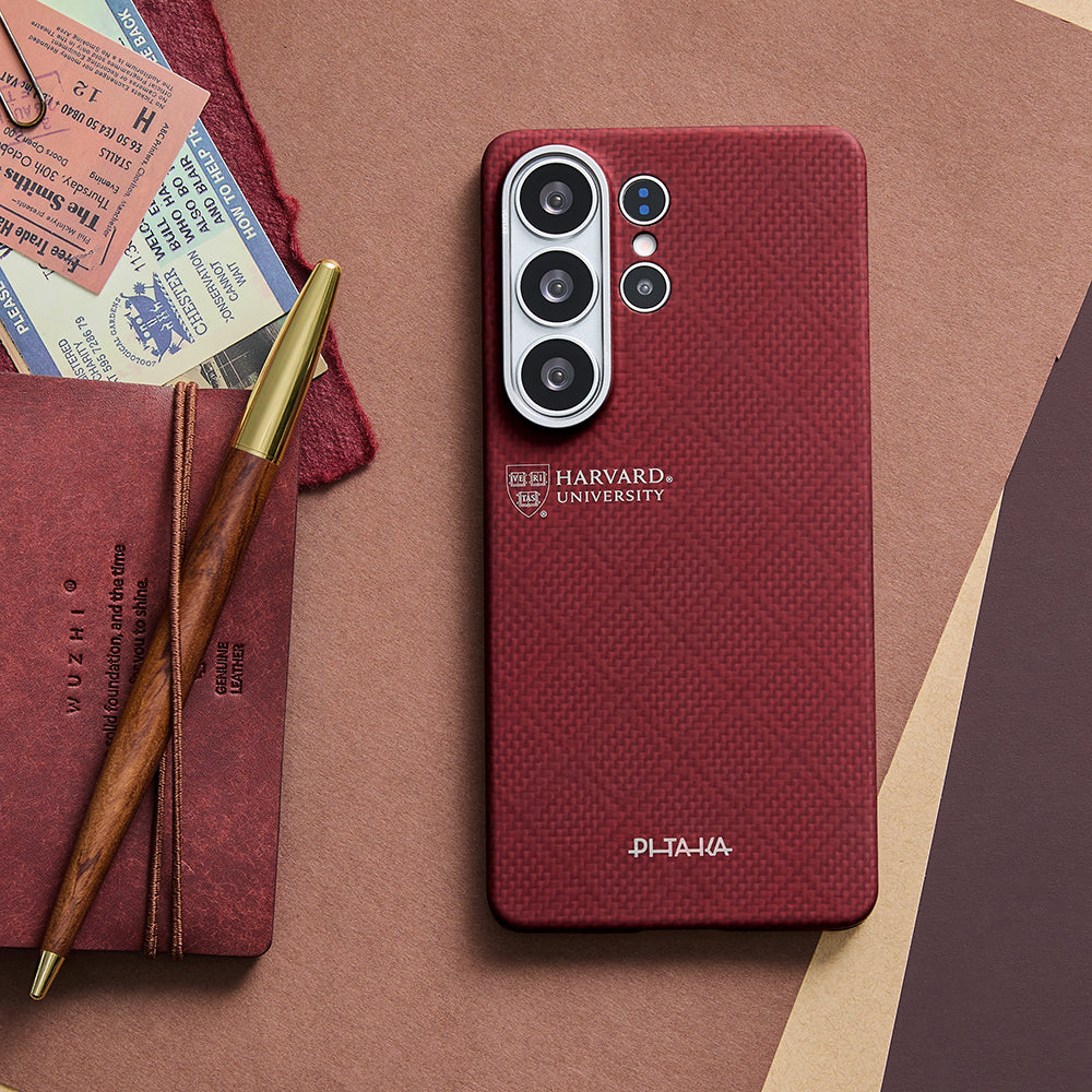 Galaxy S26 Ultra Kılıf M-safe Şarj Özellikli Aramid Karbon Fiber Pitaka Harvard University Serisi Kapak