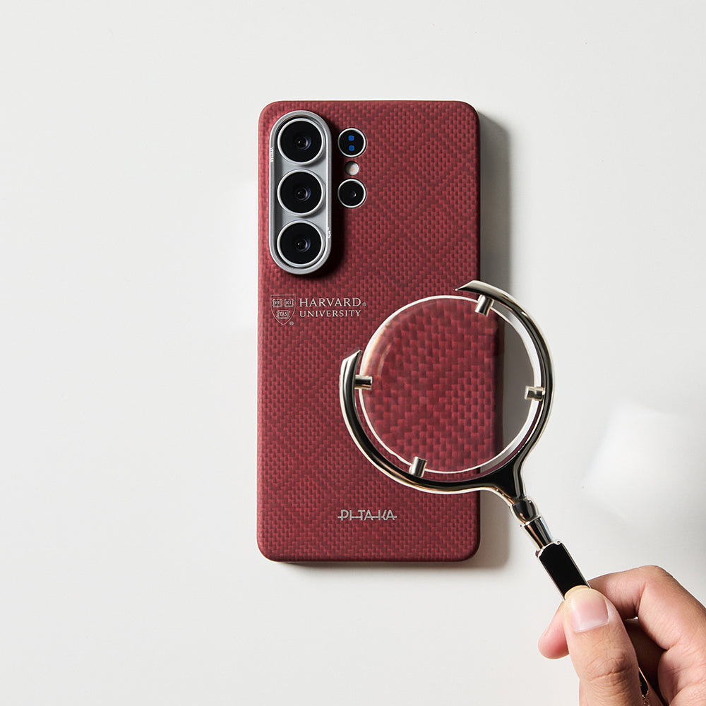 Galaxy S26 Ultra Kılıf M-safe Şarj Özellikli Aramid Karbon Fiber Pitaka Harvard University Serisi Kapak