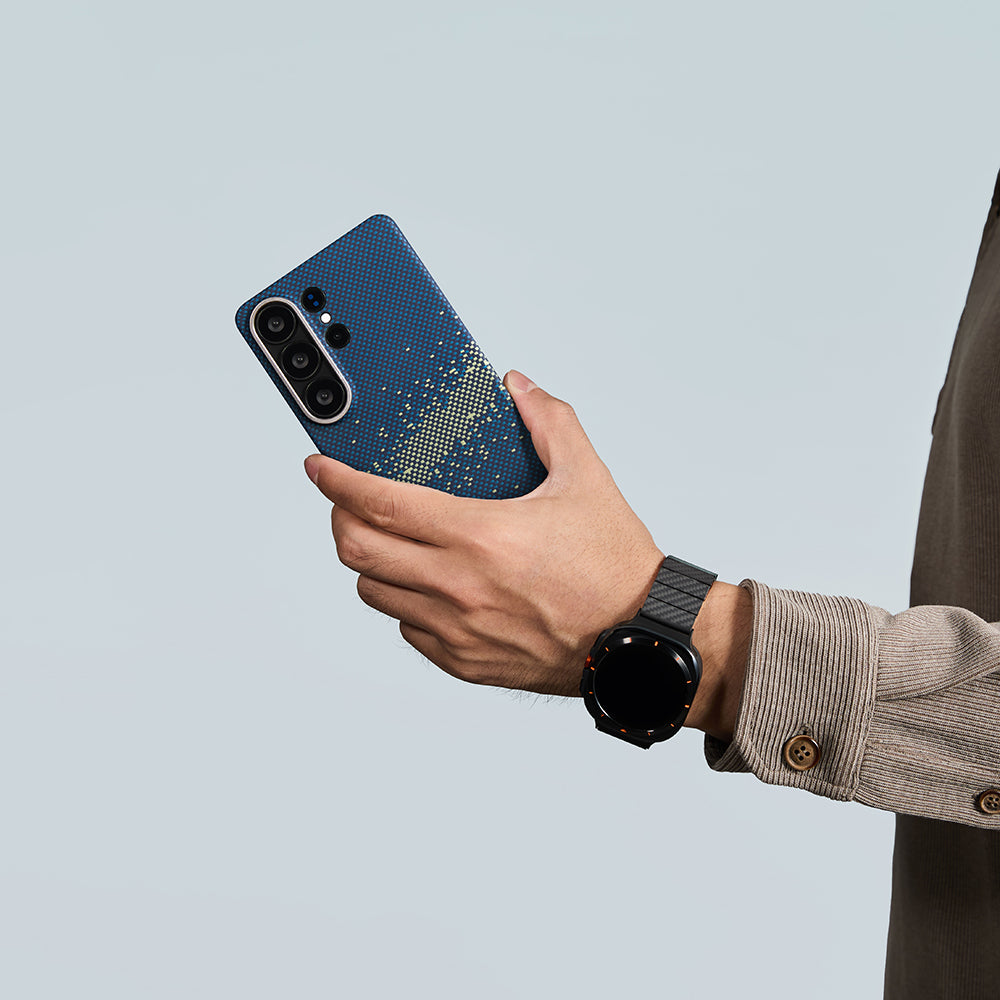 Galaxy S26 Ultra Kılıf M-safe Şarj Özellikli Aramid Fiber Pitaka Tactile Woven Starpeak Edge Serisi Milky Way Galaxy Kapak