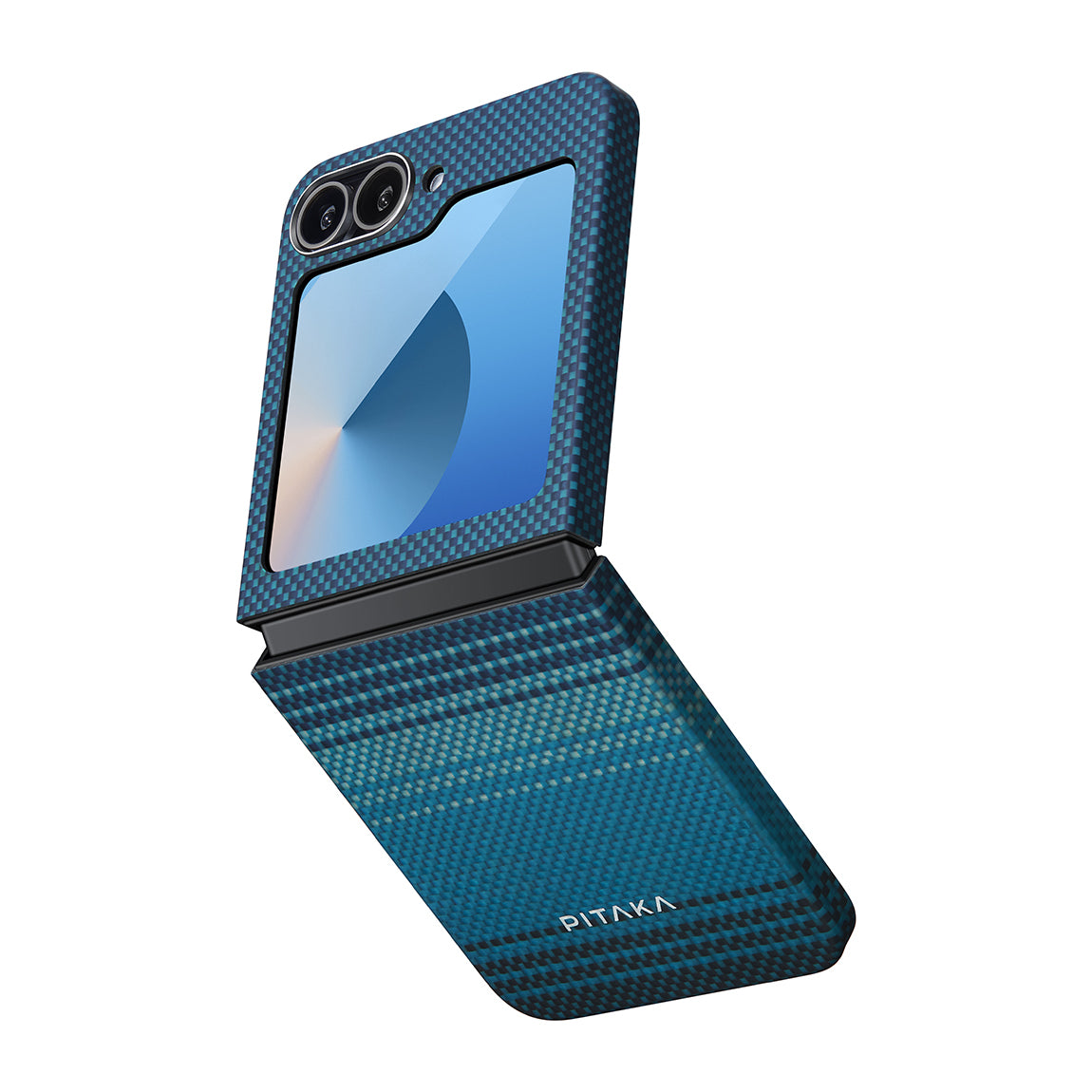 Galaxy Z Flip 6 Kılıf Magsafe Şarj Özellikli Aramid Fiber Pitaka Tactile Woven Sunset-Moonrise Serisi Moonrise Kılıf Mavi