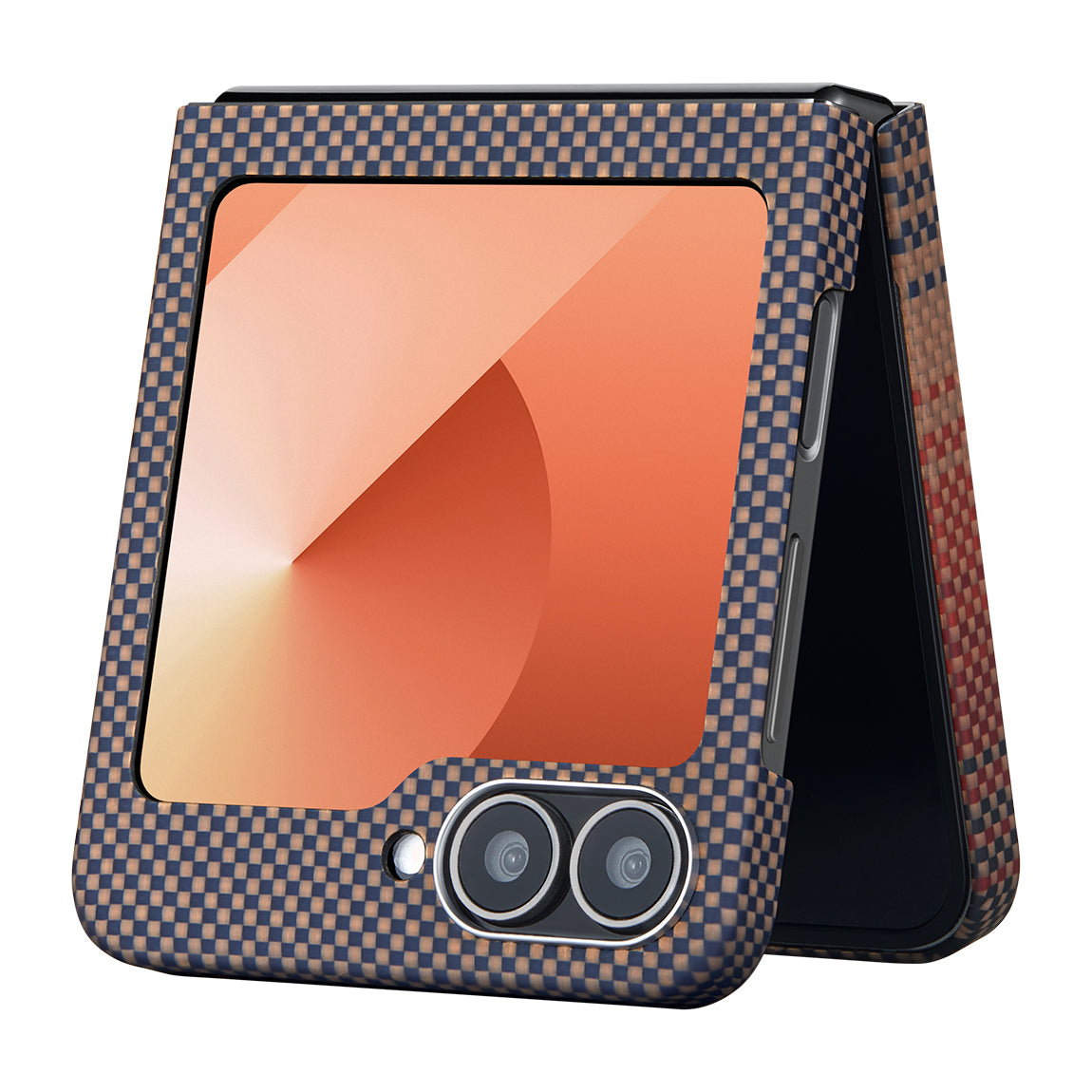 Galaxy Z Flip 6 Kılıf Magsafe Şarj Özellikli Aramid Fiber Pitaka Tactile Woven Sunset-Moonrise Serisi Sunset Kılıf Kahverengi