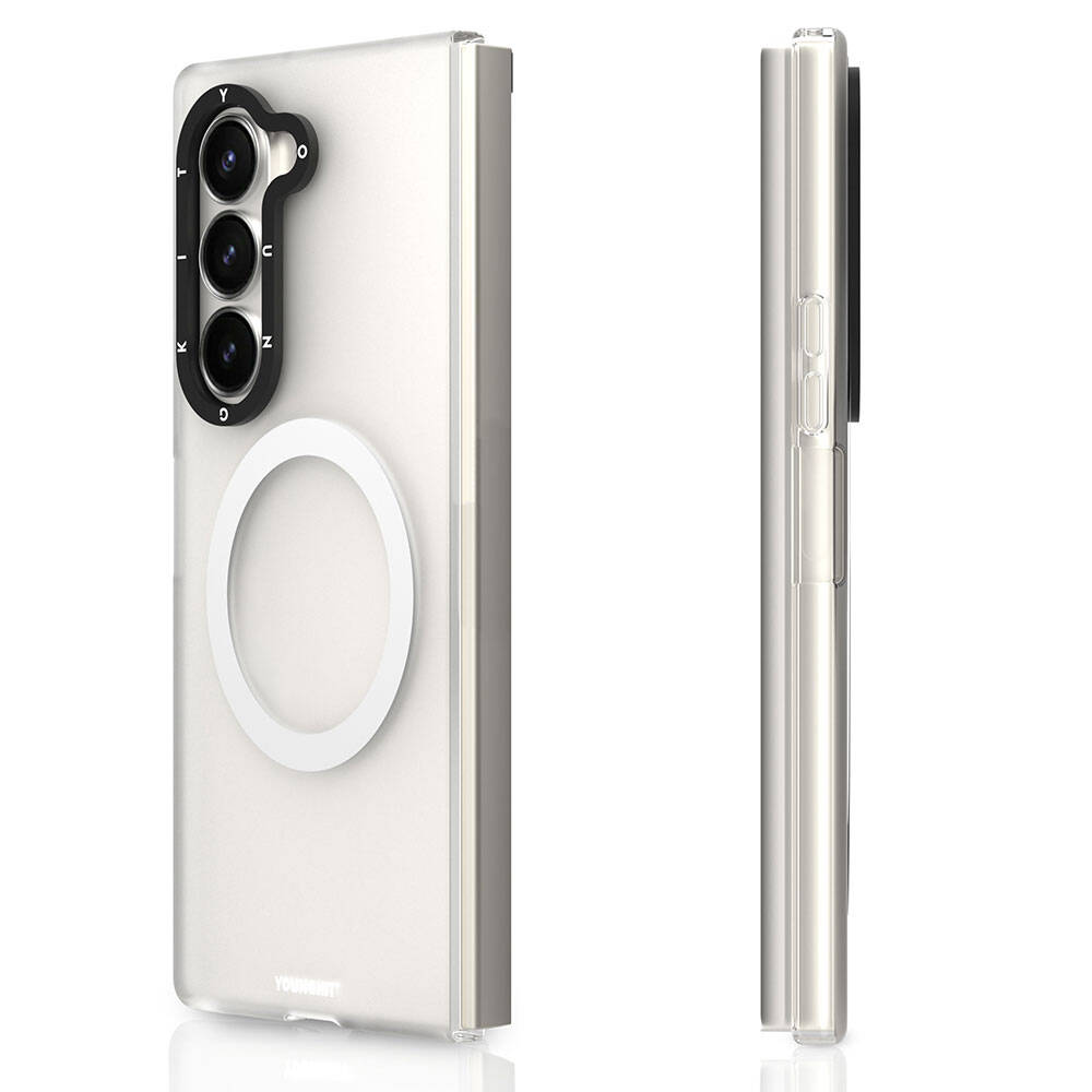 Galaxy Z Fold 6 Kılıf Magsafe Şarj Özellikli Youngkit Hidden Sand Serisi Kılıf Beyaz