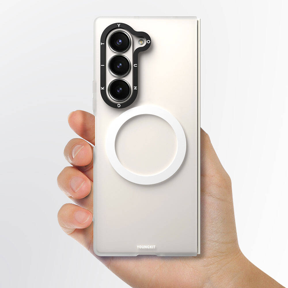 Galaxy Z Fold 6 Kılıf Magsafe Şarj Özellikli Youngkit Hidden Sand Serisi Kılıf Beyaz