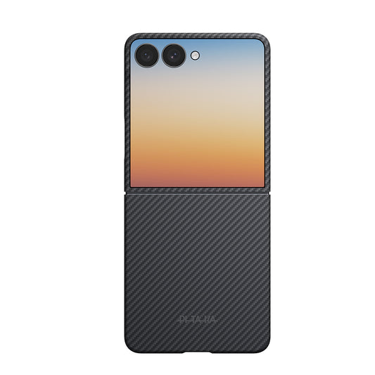 Galaxy Z Flip 8 Kılıf M-safe Şarj Özellikli 600D Aramid Karbon Fiber Pitaka Edge Serisi Black-Grey Twill Kapak
