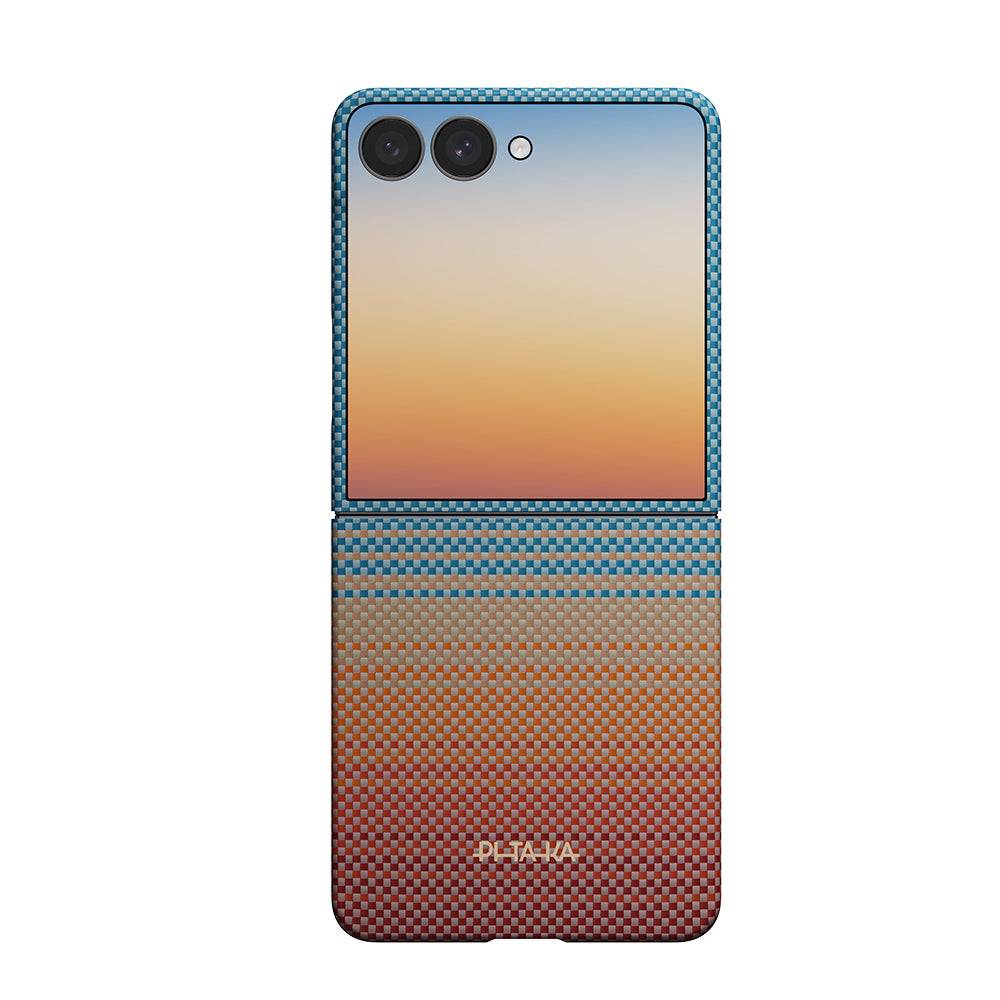 Galaxy Z Flip 8 Kılıf M-safe Şarj Özellikli Aramid Karbon Fiber Pitaka Sunset 2.0 California Dream Serisi Kapak