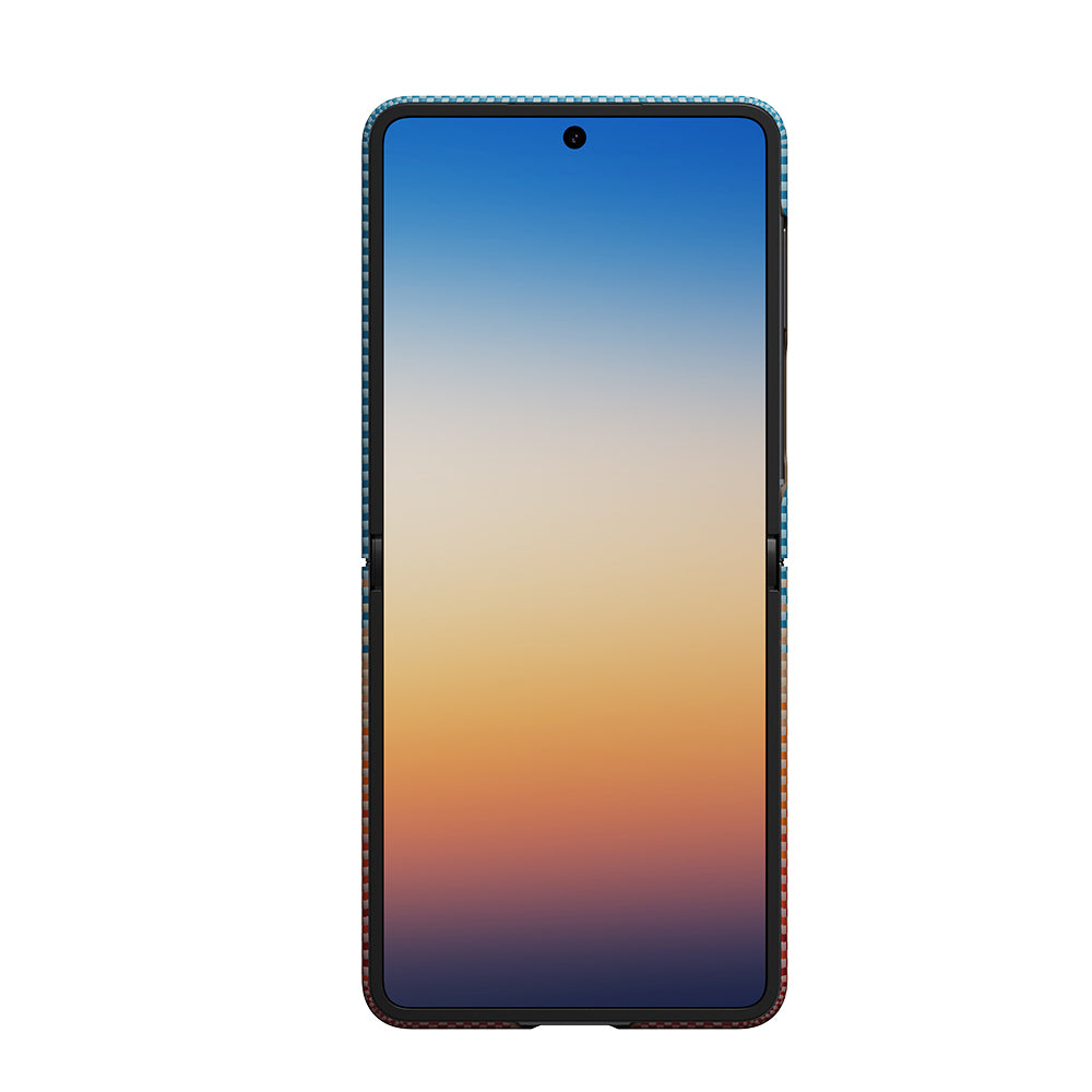 Galaxy Z Flip 8 Kılıf M-safe Şarj Özellikli Aramid Karbon Fiber Pitaka Sunset 2.0 California Dream Serisi Kapak