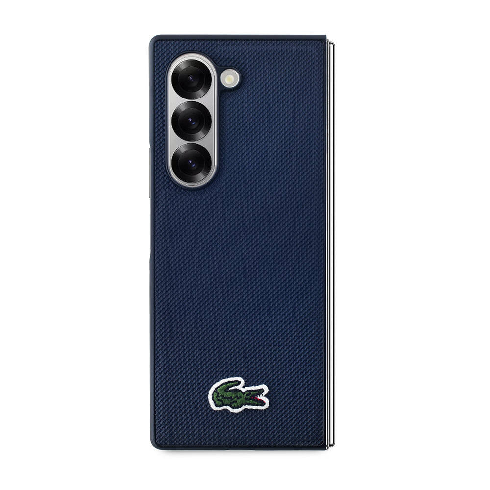 Galaxy Z Fold 6 Kılıf Lacoste Orjinal Lisanslı Magsafe Şarj Özellikli Pike Desenli Arka Yüzey İkonik Timsah Dokuma Logolu Kılıf Lacivert