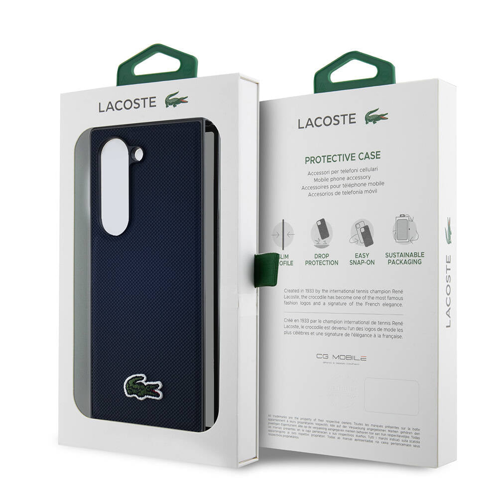 Galaxy Z Fold 6 Kılıf Lacoste Orjinal Lisanslı Magsafe Şarj Özellikli Pike Desenli Arka Yüzey İkonik Timsah Dokuma Logolu Kılıf Lacivert