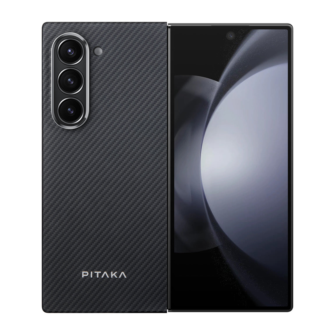 Galaxy Z Fold 6 Kılıf Magsafe Şarj Özellikli 600D Aramid Fiber Pitaka Ultra-Slim Classic Serisi Black-Grey Twill Kılıf Siyah-Gri