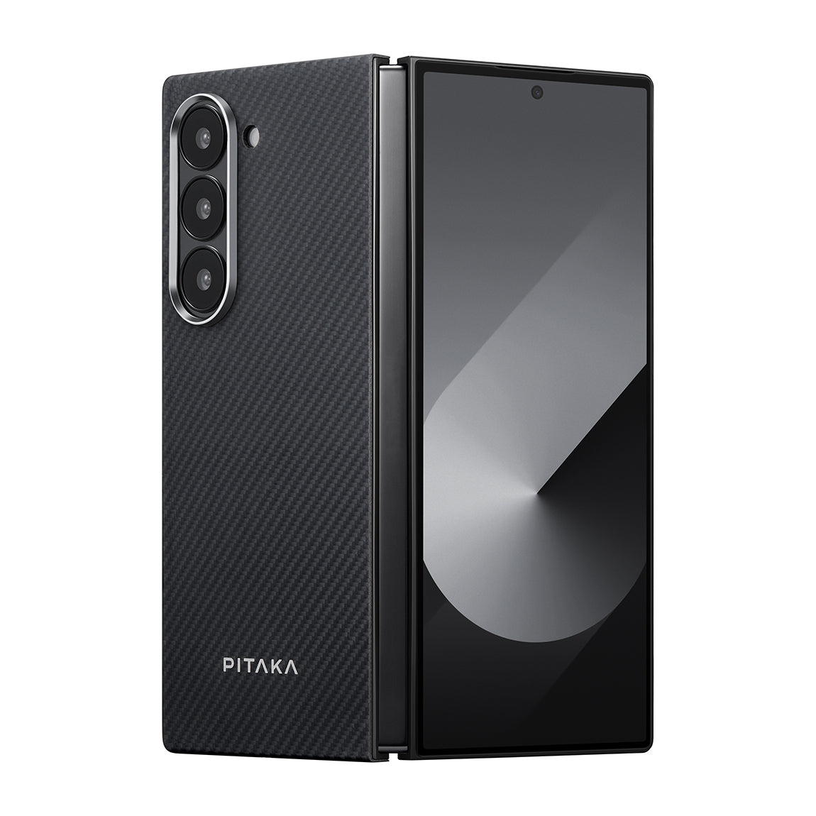 Galaxy Z Fold 6 Kılıf Magsafe Şarj Özellikli 600D Aramid Fiber Pitaka Ultra-Slim Classic Serisi Black-Grey Twill Kılıf Siyah-Gri