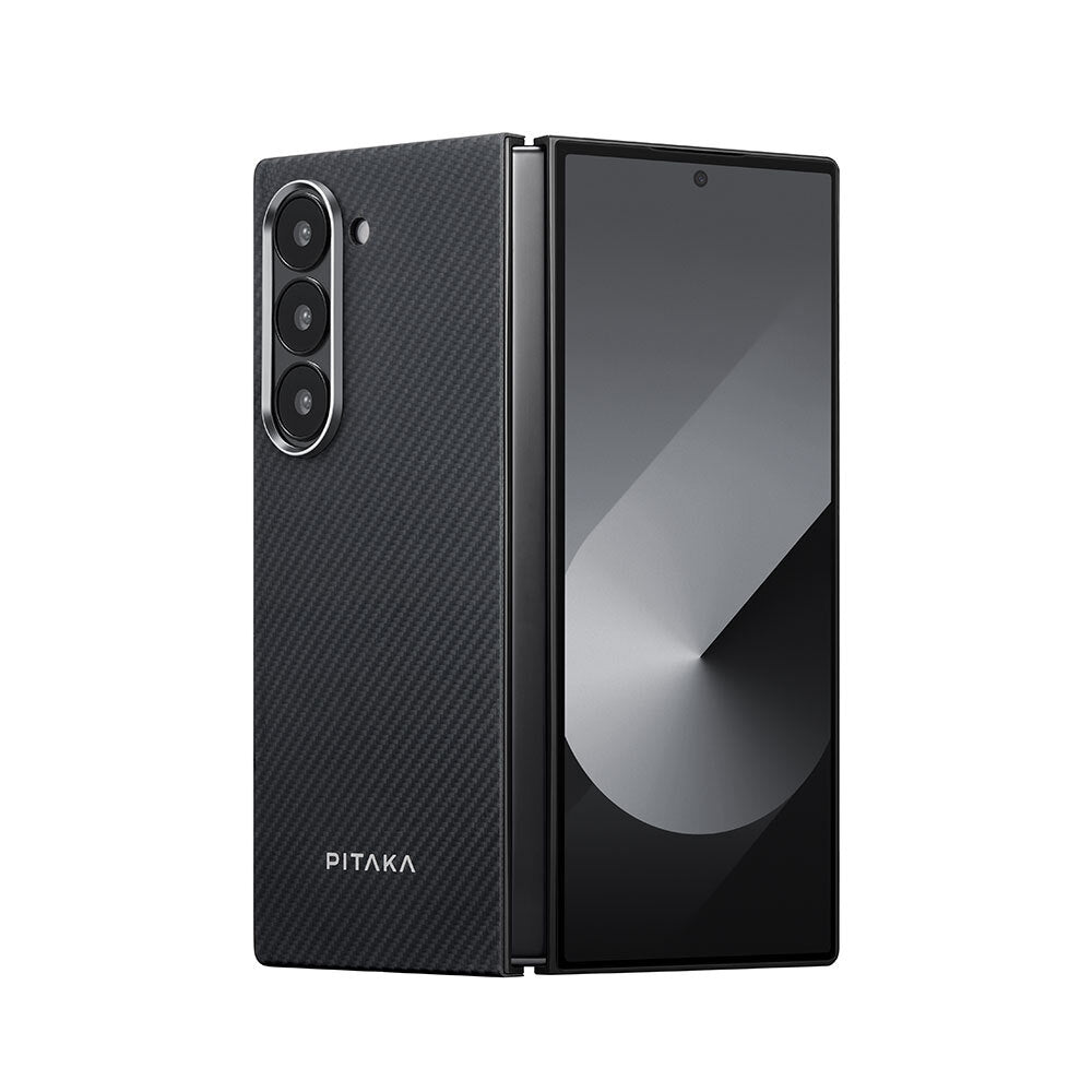 Galaxy Z Fold 6 Kılıf Magsafe Şarj Özellikli 600D Aramid Fiber Pitaka Ultra-Slim Classic Serisi Black-Grey Twill Kılıf Siyah-Gri