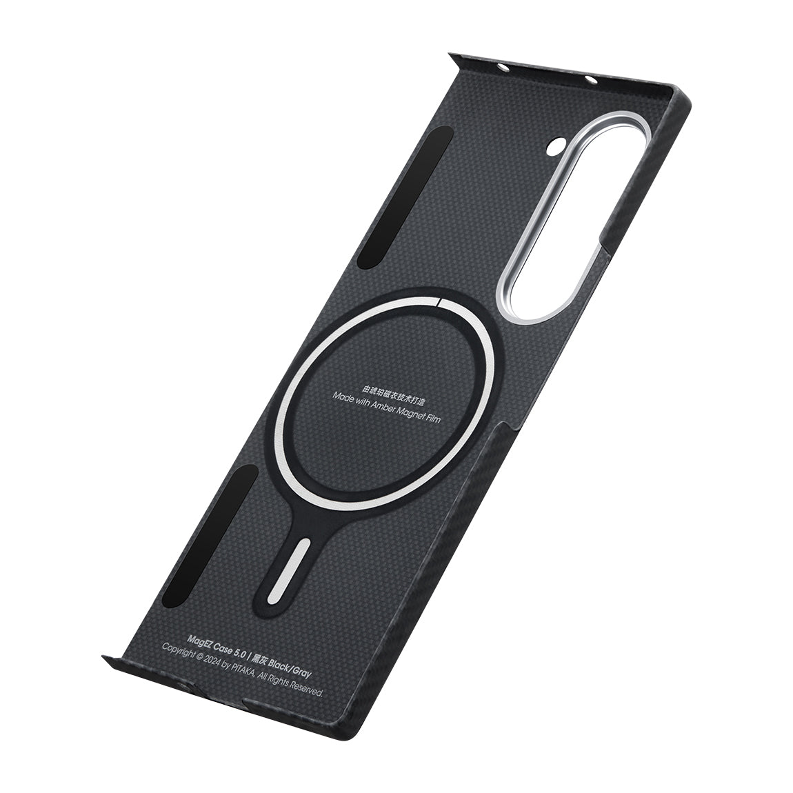 Galaxy Z Fold 6 Kılıf Magsafe Şarj Özellikli 600D Aramid Fiber Pitaka Ultra-Slim Classic Serisi Black-Grey Twill Kılıf Siyah-Gri