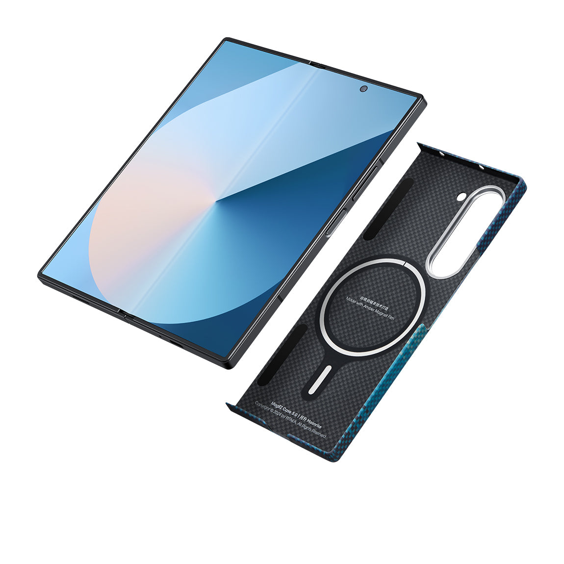 Galaxy Z Fold 6 Kılıf Magsafe Şarj Özellikli Aramid Fiber Pitaka Tactile Woven Sunset-Moonrise Serisi Moonrise Kılıf Mavi