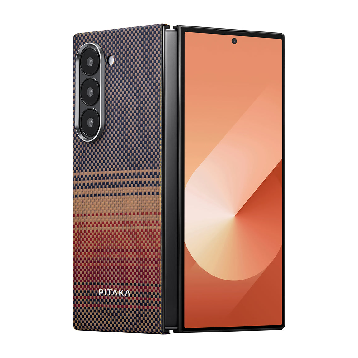Galaxy Z Fold 6 Kılıf Magsafe Şarj Özellikli Aramid Fiber Pitaka Tactile Woven Sunset-Moonrise Serisi Sunset Kılıf Kahverengi