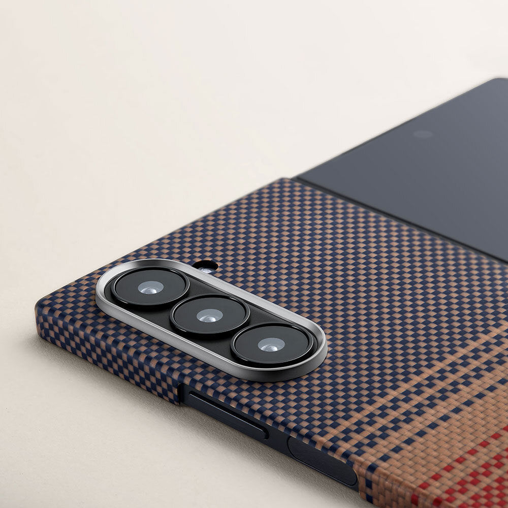 Galaxy Z Fold 6 Kılıf Magsafe Şarj Özellikli Aramid Fiber Pitaka Tactile Woven Sunset-Moonrise Serisi Sunset Kılıf Kahverengi