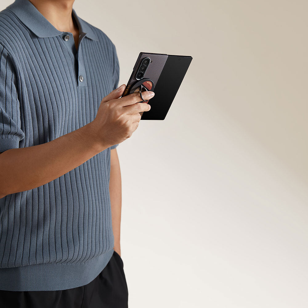 Galaxy Z Fold 6 Kılıf Magsafe Şarj Özellikli Aramid Fiber Pitaka Tactile Woven Sunset-Moonrise Serisi Sunset Kılıf Kahverengi