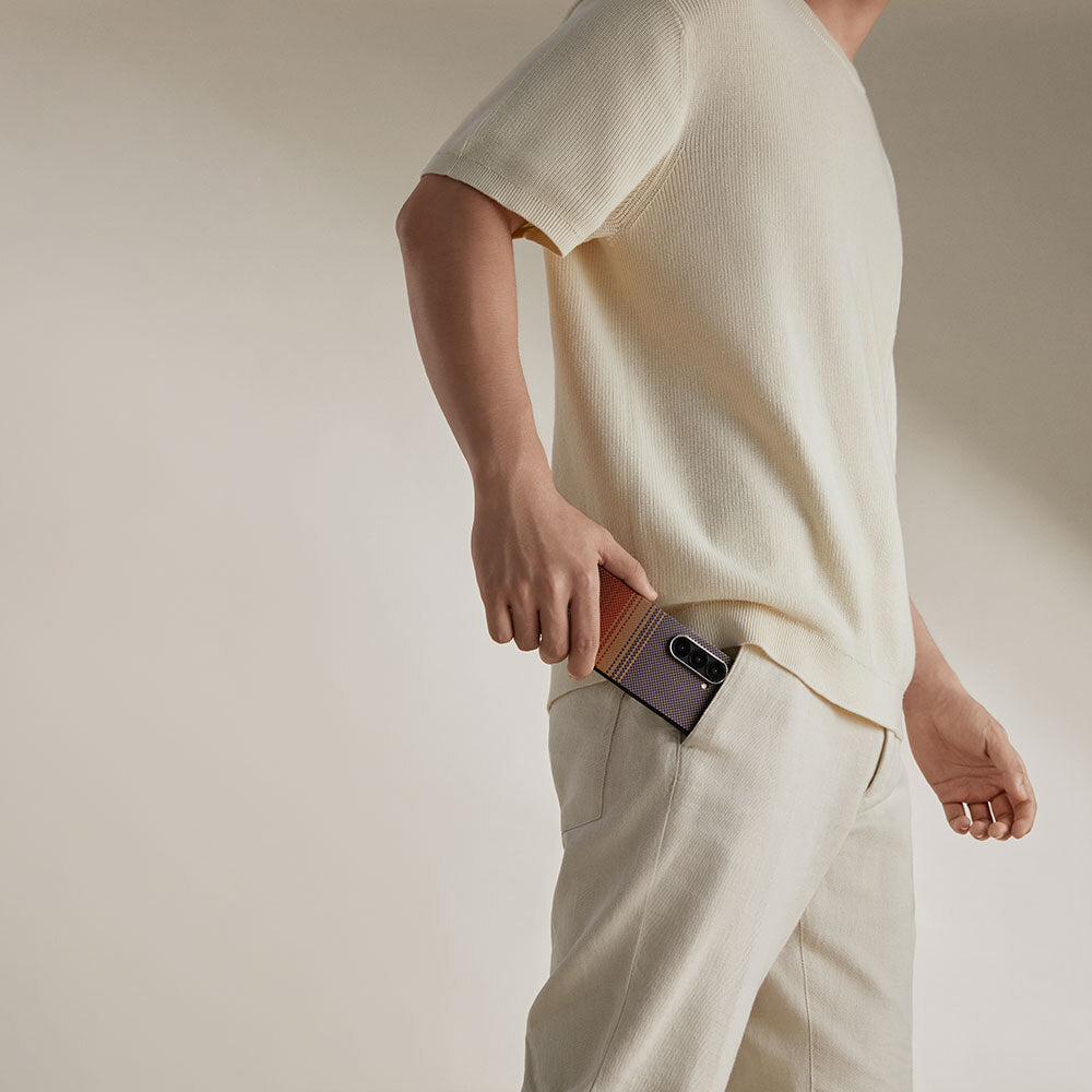 Galaxy Z Fold 6 Kılıf Magsafe Şarj Özellikli Aramid Fiber Pitaka Tactile Woven Sunset-Moonrise Serisi Sunset Kılıf Kahverengi