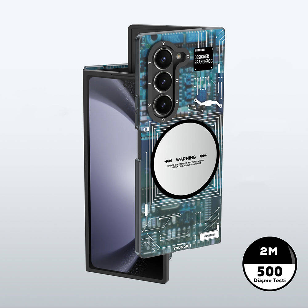 Galaxy Z Fold 6 Kılıf Magsafe Şarj Özellikli Youngkit Technology Serisi Kılıf Mavi