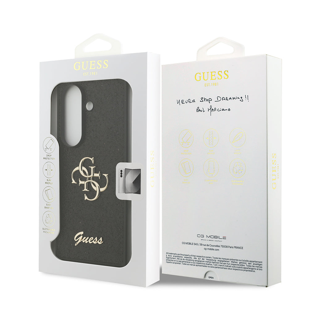 Galaxy Z Fold 7 Kılıf Guess Orjinal Lisanslı 4G Büyük Metal Logolu Glitter Kapak Siyah