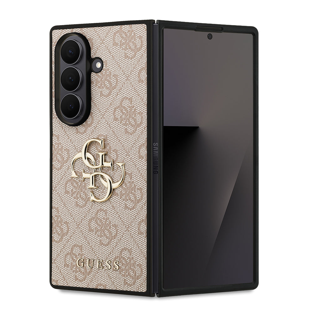 Galaxy Z Fold 7 Kılıf Guess Orjinal Lisanslı PU Deri Büyük Metal Logo Dizaynlı Kapak Siyah