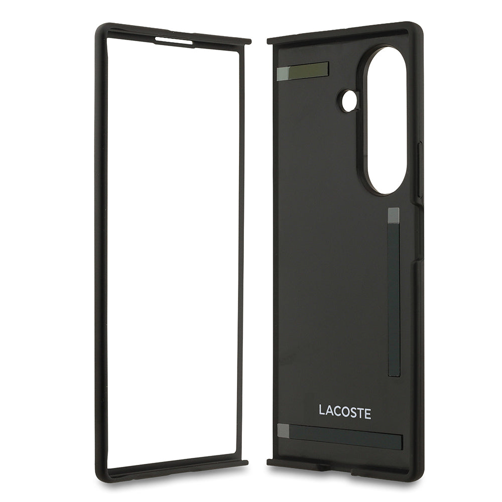 Galaxy Z Fold 7 Kılıf Lacoste Orjinal Lisanslı M-safe Şarj Özellikli Pike Desenli Arka Yüzey İkonik Timsah Metal Logolu Kapak Siyah