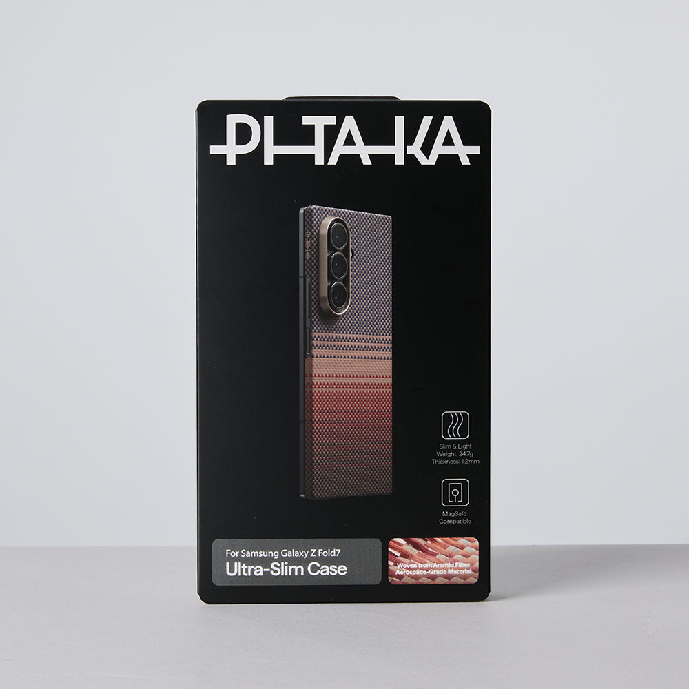 Galaxy Z Fold 7 Kılıf M-safe Şarj Özellikli Aramid Fiber Pitaka Tactile Woven Sunset-Moonrise Serisi Kapak Mavi