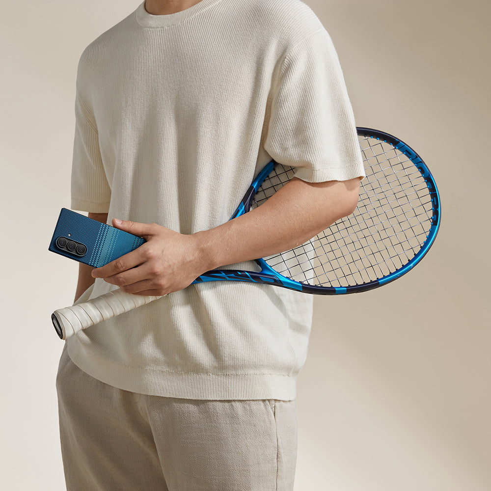 Galaxy Z Fold 7 Kılıf M-safe Şarj Özellikli Aramid Fiber Pitaka Tactile Woven Sunset-Moonrise Serisi Kapak Mavi