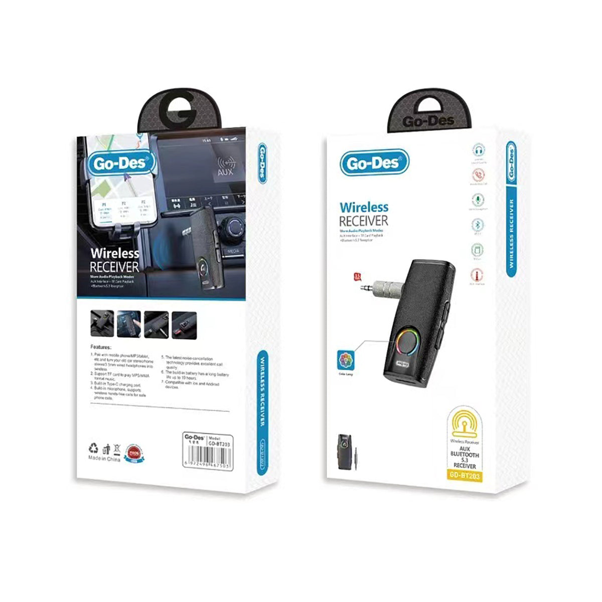 Go Des GD-BT203 Kablosuz Ses Alıcı Aux Girişli Bluetooth 5.3 Adaptör Siyah