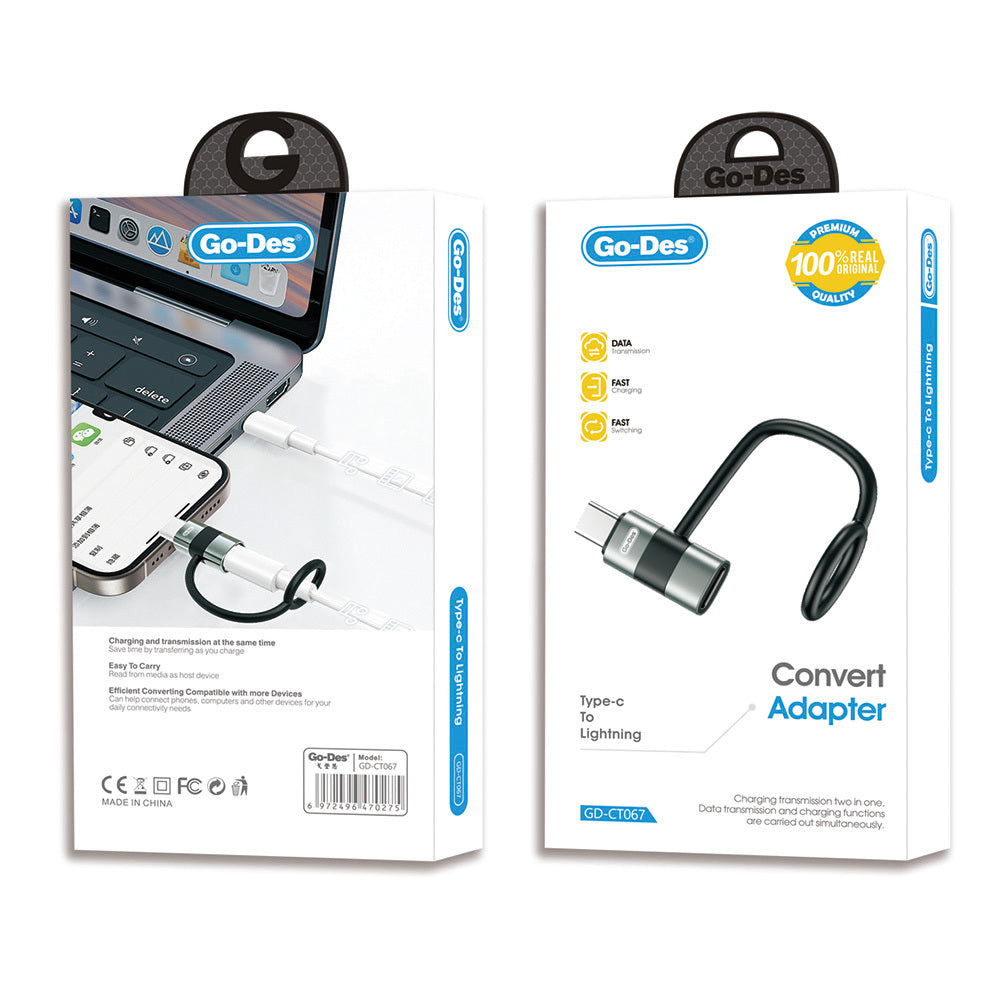 Go-Des GD-CT067 Type-C to Lightning Data Ve Hızlı Şarj Adaptörü Siyah