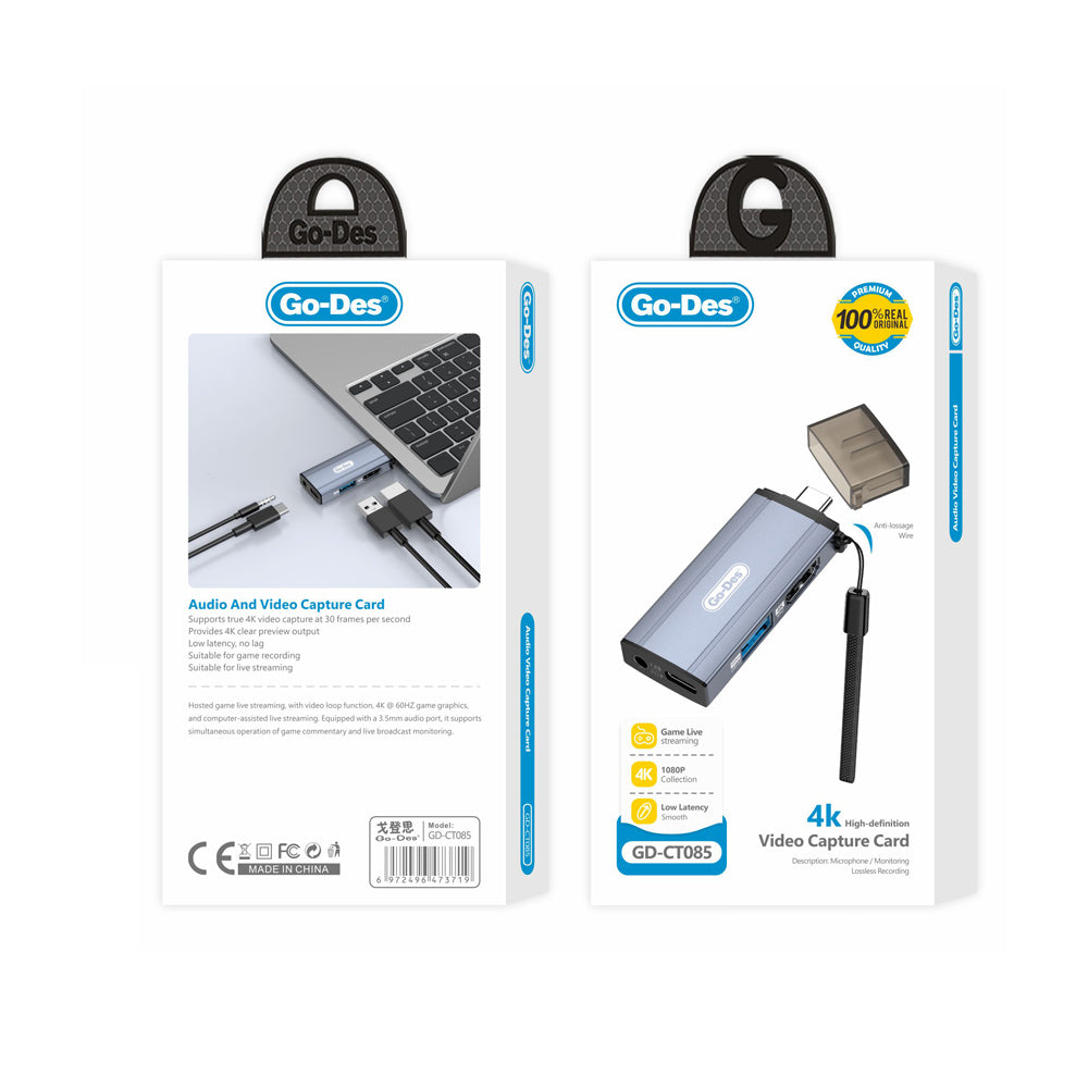 Go Des GD-CT085 Type-C Bağlantılı 4in1 HDTV Ses ve Video Adaptörü USB3.0/Hdmi/3.5mm/4K Ultra HD 60hz