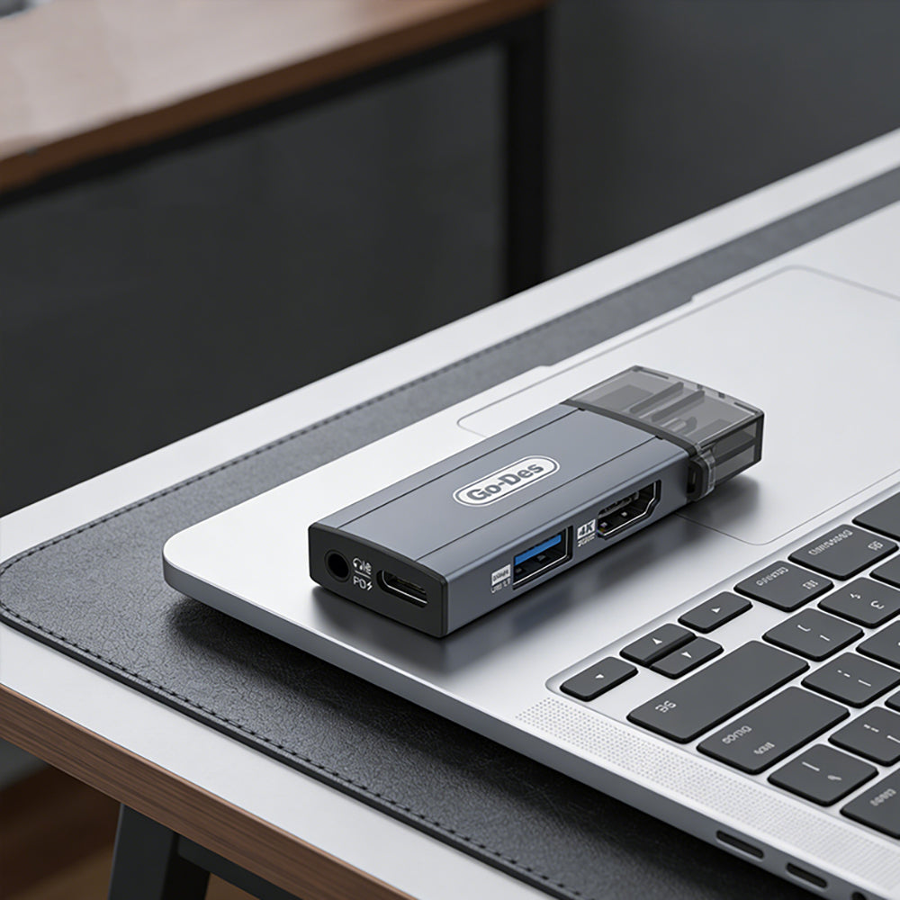 Go Des GD-CT085 Type-C Bağlantılı 4in1 HDTV Ses ve Video Adaptörü USB3.0/Hdmi/3.5mm/4K Ultra HD 60hz