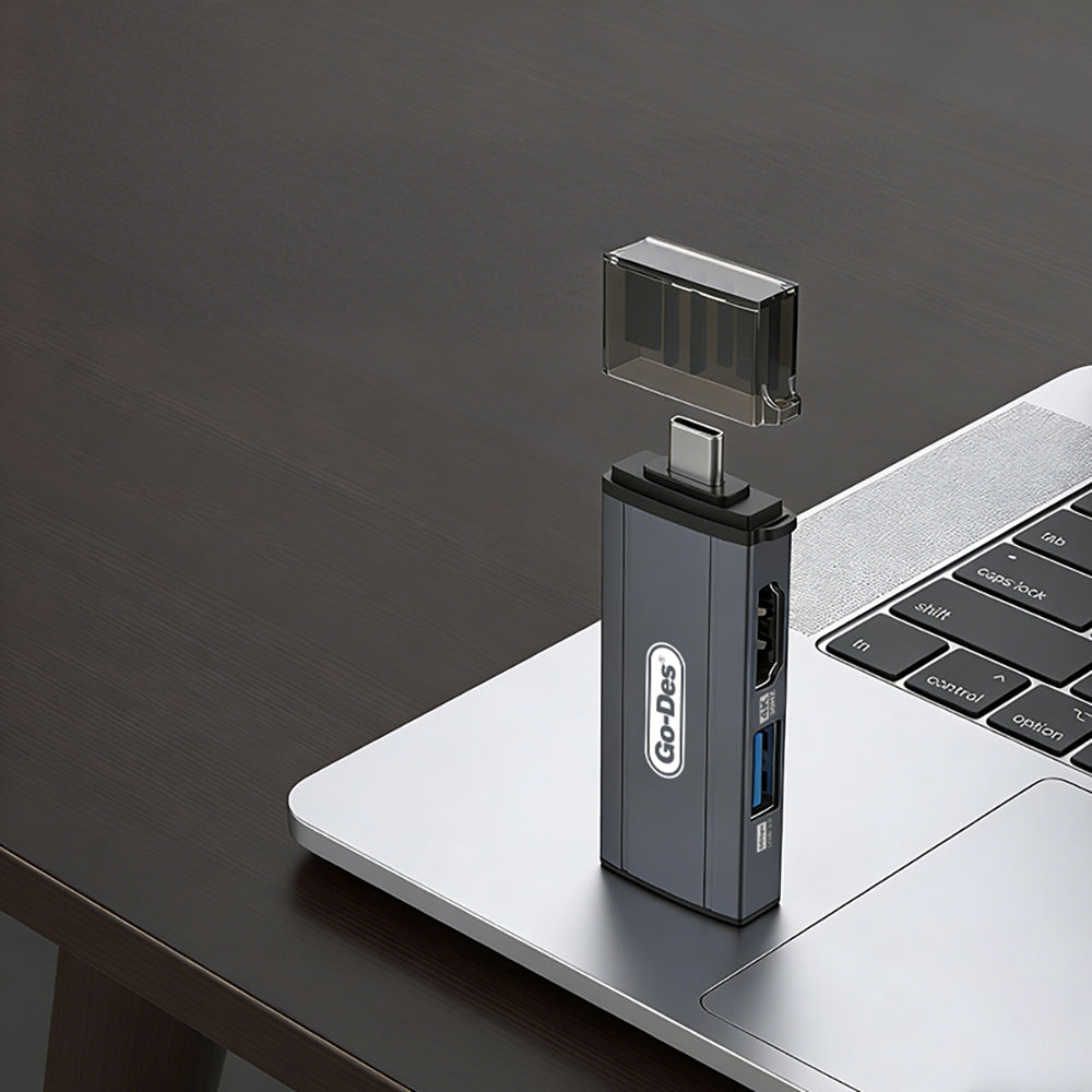 Go Des GD-CT085 Type-C Bağlantılı 4in1 HDTV Ses ve Video Adaptörü USB3.0/Hdmi/3.5mm/4K Ultra HD 60hz