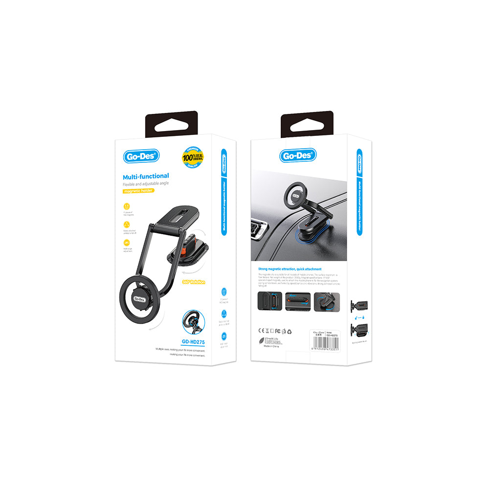 Go Des GD-HD275 Magnetik M-safe Uyumlu 360 Derece Dönebilen Düz Zemin Araç Telefon Tutucu