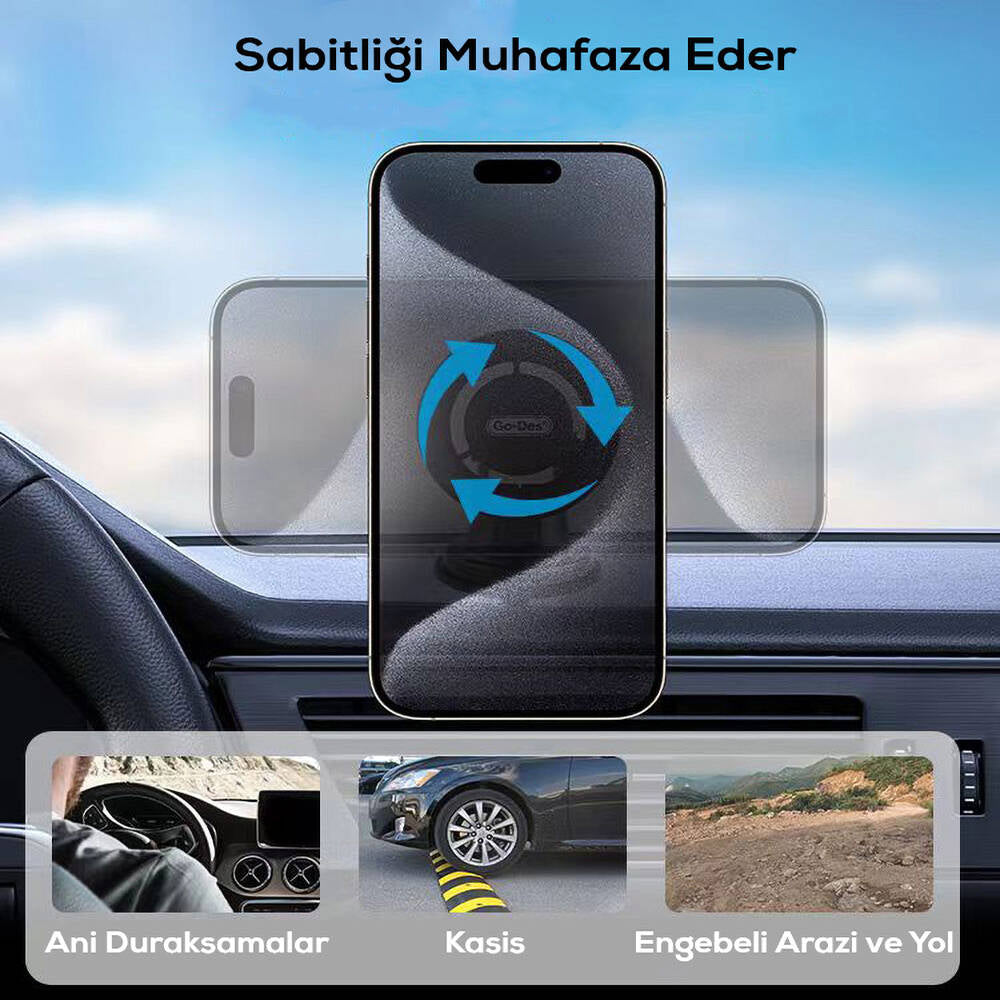 Go Des GD-HD936 360° Dönebilen ve Uzayan Başlıklı Araç Telefon Tutucu Siyah