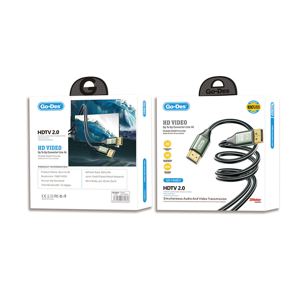 Go-Des GD-HM831 4K@60Hz HDMI to Display Port Kablo 2 Metre Yeşil