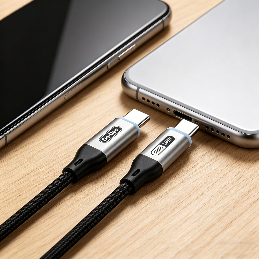 Go Des GD-UC685 Type-C to Type-C Örgü Tasarımlı Hızlı Şarj Özellikli Data ve Şarj Kablosu 140W 1.8M