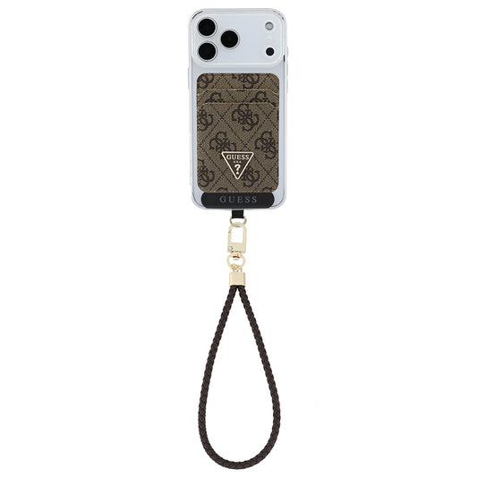 Guess Orjinal Lisanslı 2in1 Bilek Askı İpli 4G Desenli Metal Üçgen Logolu Magnetik Kartlık