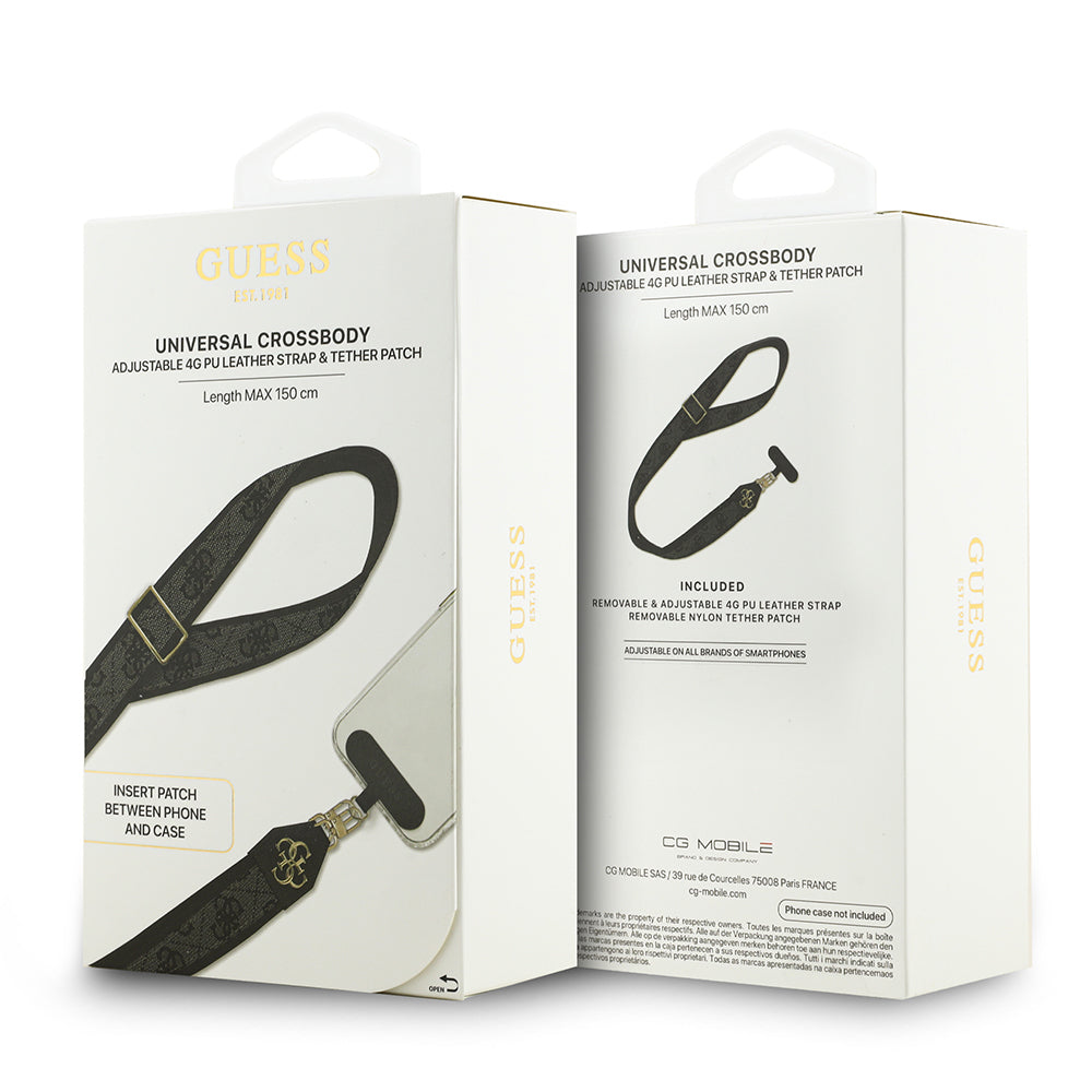 Guess Orjinal Lisanslı 4G Desen ve Metal Logolu Çapraz Vücut Telefon Askı Kayışı 150cm Kahverengi