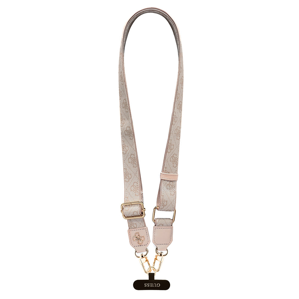 Guess Orjinal Lisanslı 4G Desen ve Metal Logolu Çapraz Vücut Telefon Askı Kayışı 150cm Pembe