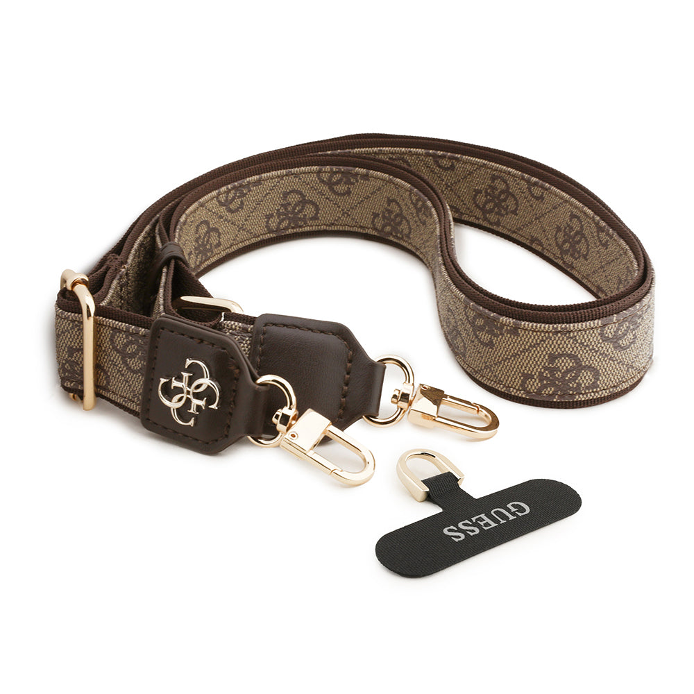 Guess Orjinal Lisanslı 4G Desen ve Metal Logolu Çapraz Vücut Telefon Askı Kayışı 150cm Kahverengi