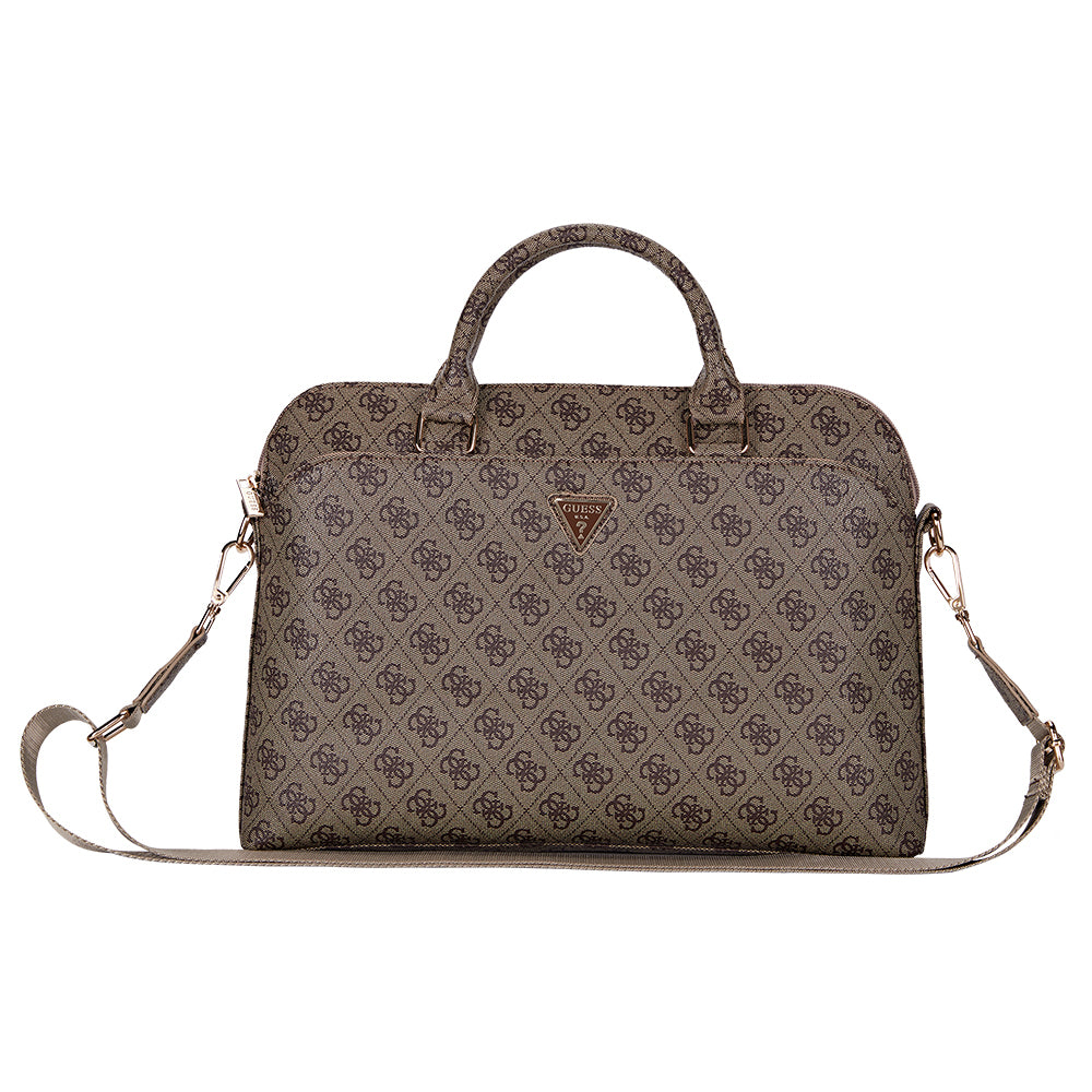 Guess Orjinal Lisanslı 4G Desenli Üçgen Logolu Omuz Askılı 15 inç Laptop Çantası