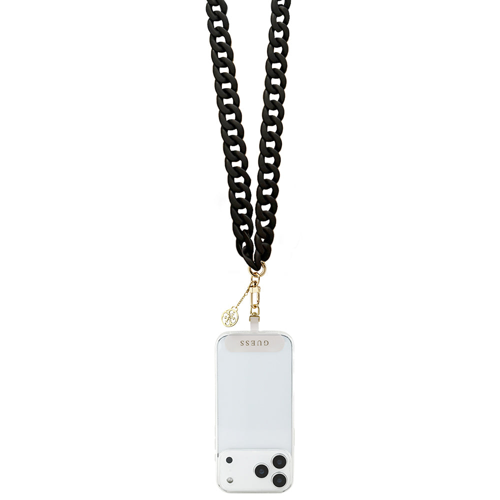 Guess Orjinal Lisanslı 4G Metal Logolu Büyük Zincirli Çapraz Vücut Telefon Askı Kayışı 120cm Siyah