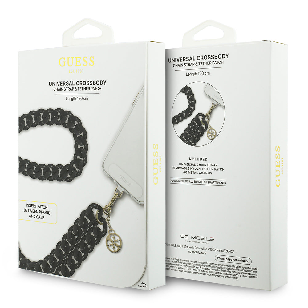 Guess Orjinal Lisanslı 4G Metal Logolu Büyük Zincirli Çapraz Vücut Telefon Askı Kayışı 120cm Kahverengi