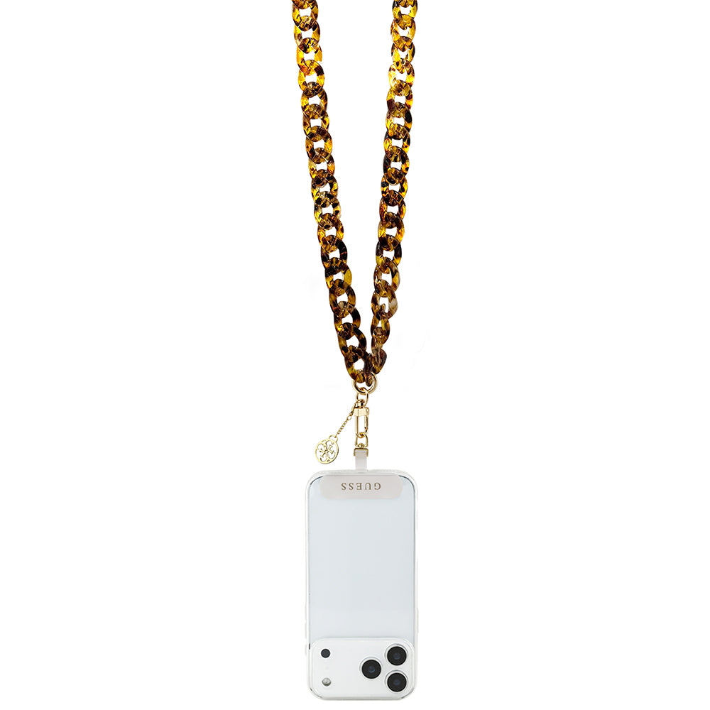 Guess Orjinal Lisanslı 4G Metal Logolu Büyük Zincirli Çapraz Vücut Telefon Askı Kayışı 120cm Siyah