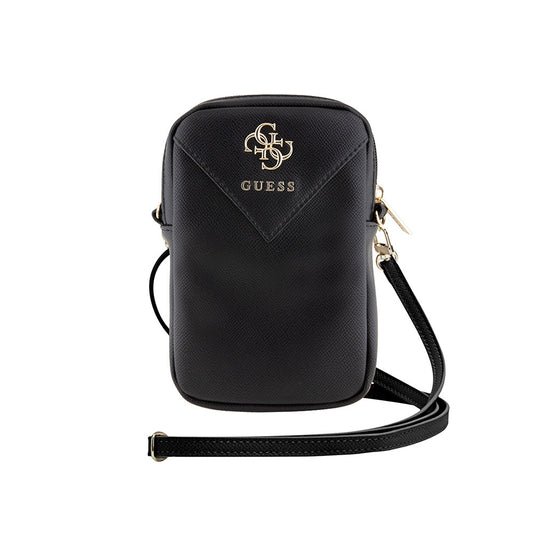 Guess Orjinal Lisanslı 4G Metal Logolu Fermuarlı PU Deri Çapraz Askılı Vücut Çantası Siyah