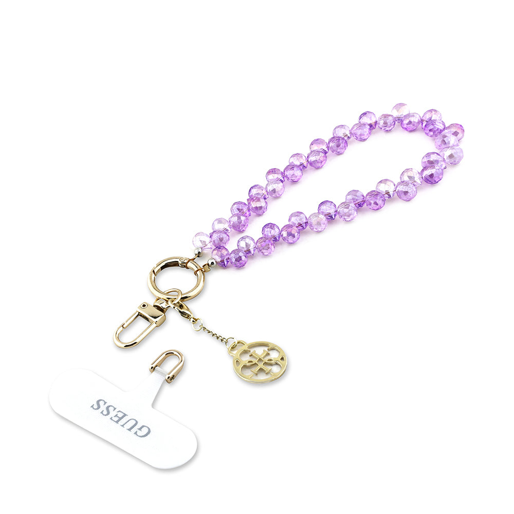 Guess Orjinal Lisanslı 4G Metal Logolu Kristal Taşlı Telefon Bilek Askı Zinciri Pembe