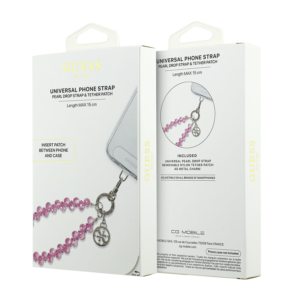 Guess Orjinal Lisanslı 4G Metal Logolu Kristal Taşlı Telefon Bilek Askı Zinciri Siyah