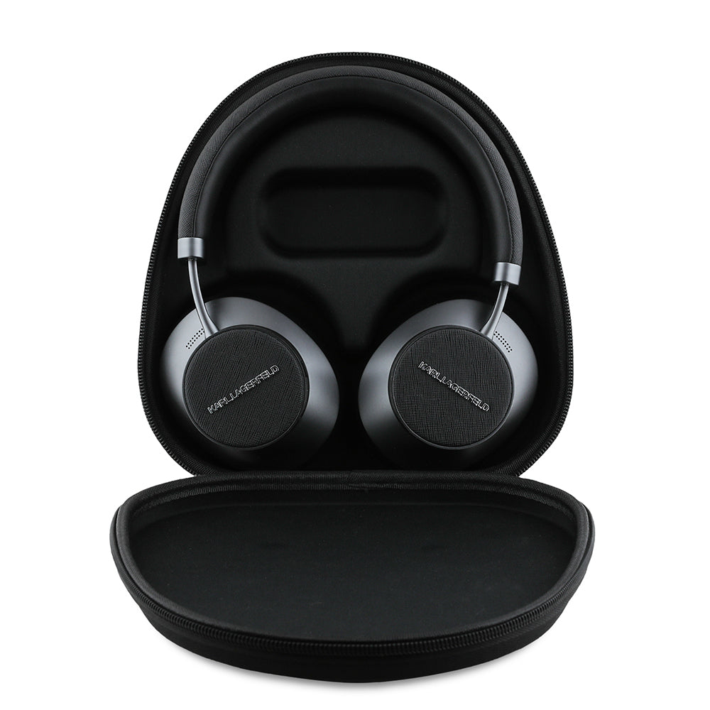 Karl Lagerfeld Orjinal Lisanslı ANC/ENC Özellikli KL Yazı Logolu Saffiano Serisi Kulak Üstü Bluetooth Kulaklık v5.3 Siyah